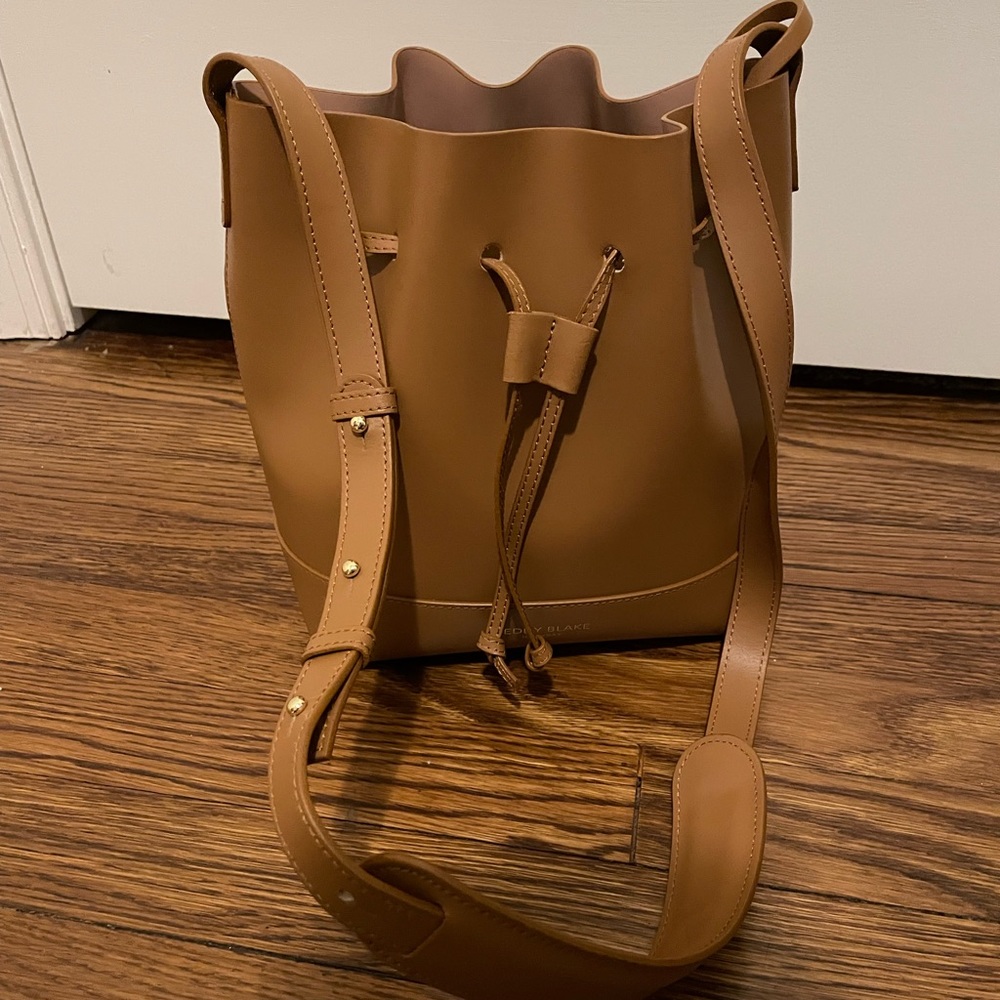 NEW Teddy Blake Eliza Vitello 9" leather bucket bug in Camel/Rose